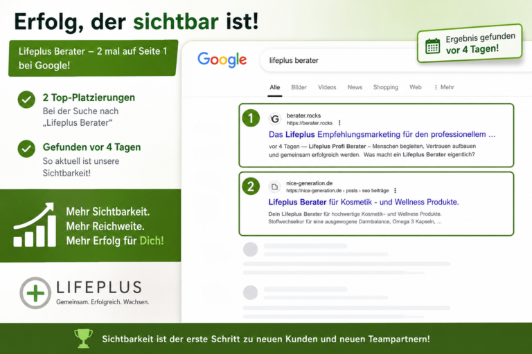 Google Seite 1 mit Lifeplus Berater